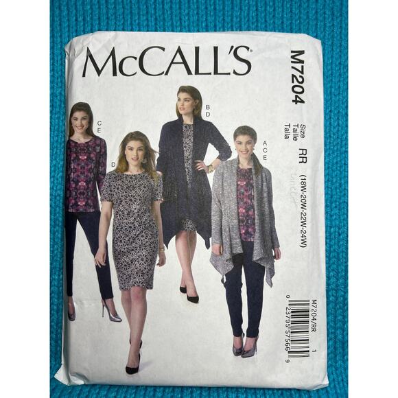 McCalls 7204 Sewing patternjacket top dress psnts size 18w 20w 22w 24w - Picture 1 of 6